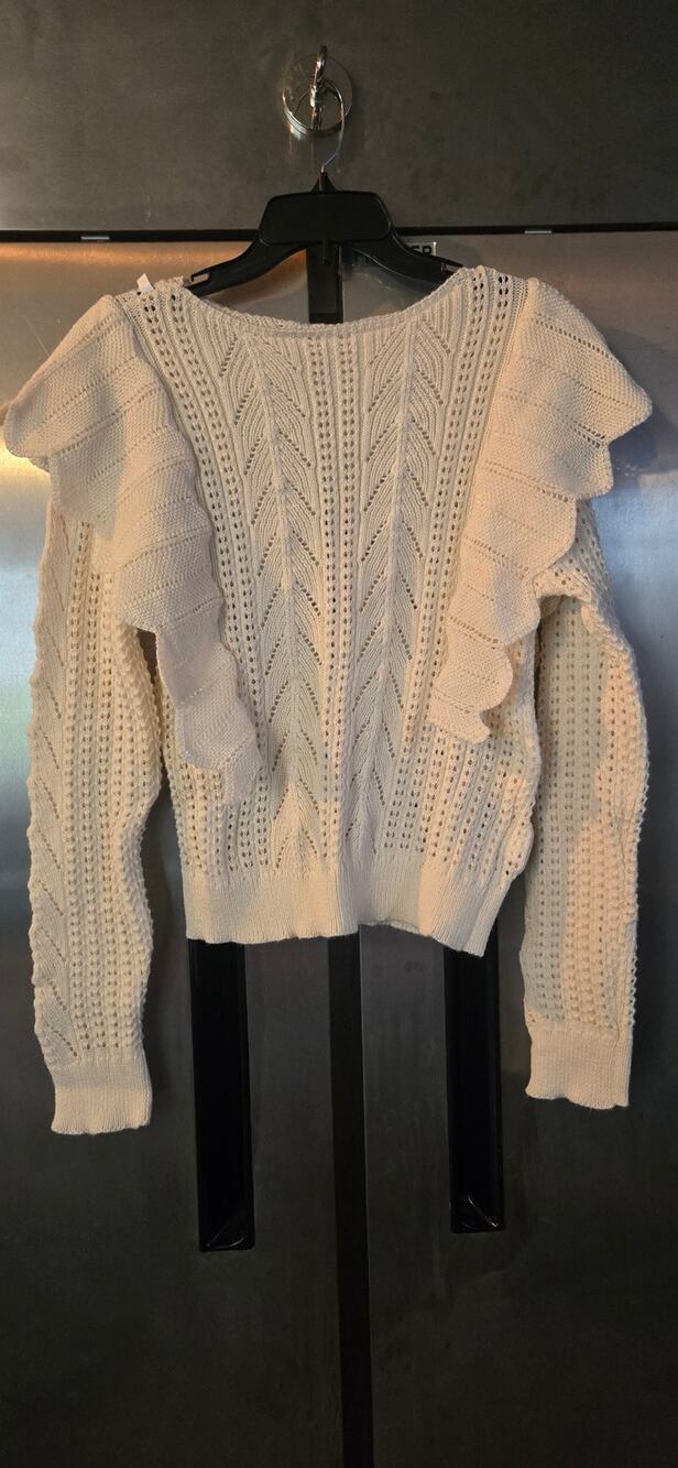 Shein Cable Knit Ruffle Trim Sweater Women's Size XL Cream